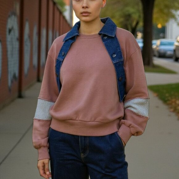 Sessun Jerez Color Block Sweatshirt with Denim Color and Trim - Picture 1 of 13